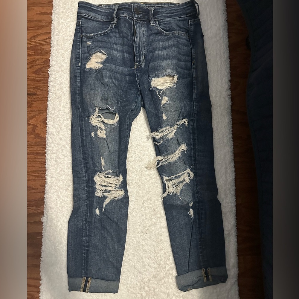 American Eagle Outfitters Ripped Dark Blue Hi-Rise Jegging Crop Jeans